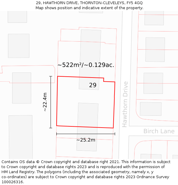29, HAWTHORN DRIVE, THORNTON-CLEVELEYS, FY5 4GQ: Plot and title map