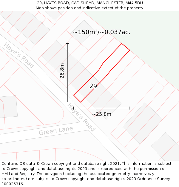 29, HAYES ROAD, CADISHEAD, MANCHESTER, M44 5BU: Plot and title map