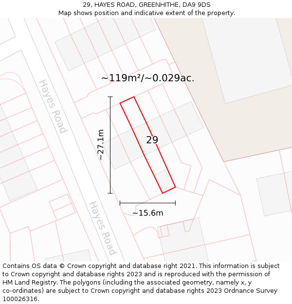 29, HAYES ROAD, GREENHITHE, DA9 9DS: Plot and title map
