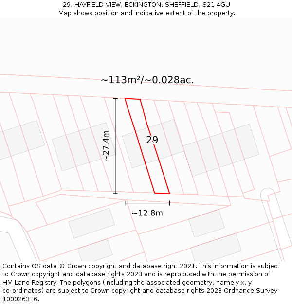 29, HAYFIELD VIEW, ECKINGTON, SHEFFIELD, S21 4GU: Plot and title map