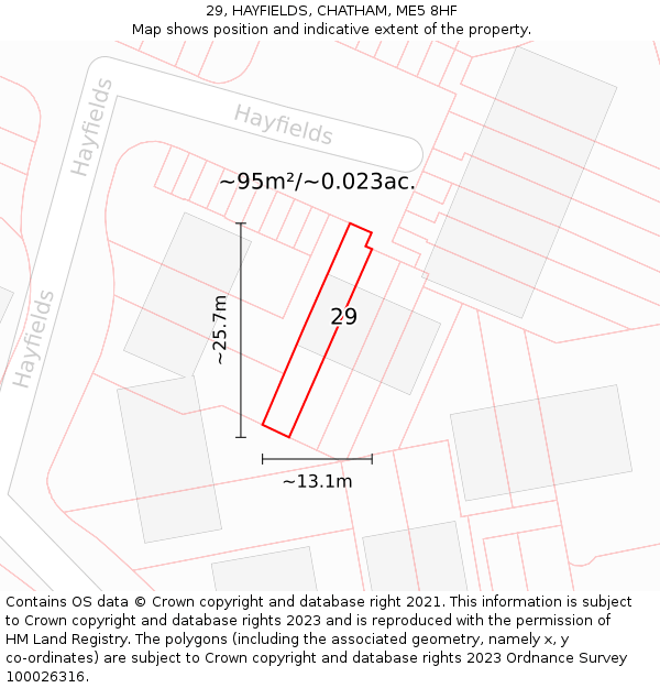 29, HAYFIELDS, CHATHAM, ME5 8HF: Plot and title map