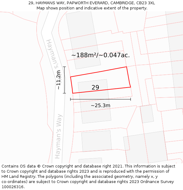 29, HAYMANS WAY, PAPWORTH EVERARD, CAMBRIDGE, CB23 3XL: Plot and title map