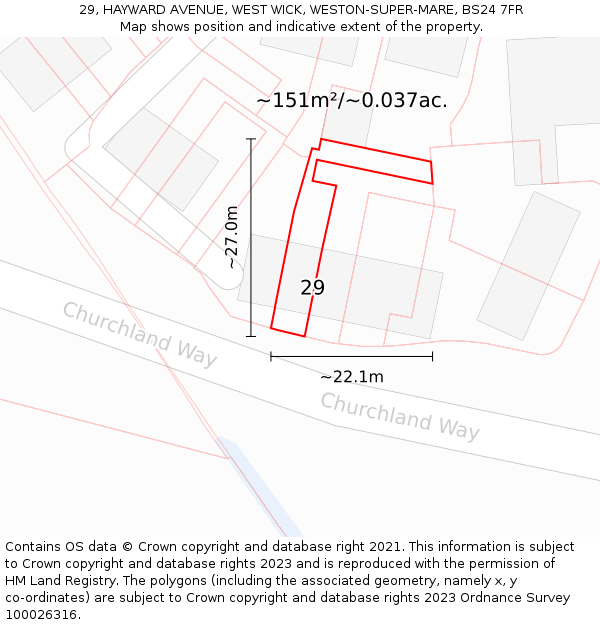 29, HAYWARD AVENUE, WEST WICK, WESTON-SUPER-MARE, BS24 7FR: Plot and title map