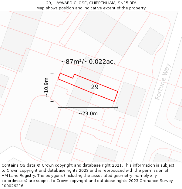 29, HAYWARD CLOSE, CHIPPENHAM, SN15 3FA: Plot and title map