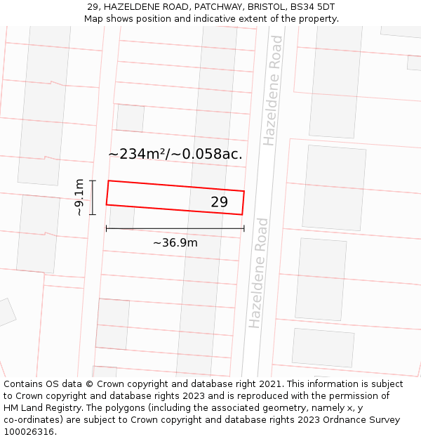 29, HAZELDENE ROAD, PATCHWAY, BRISTOL, BS34 5DT: Plot and title map