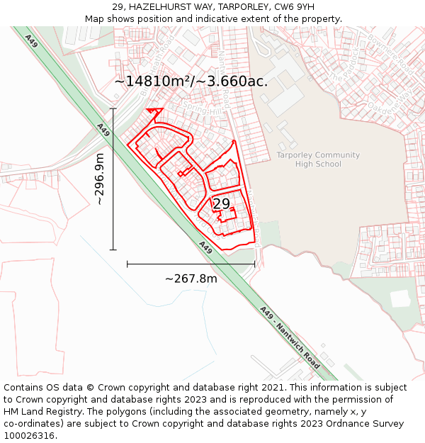 29, HAZELHURST WAY, TARPORLEY, CW6 9YH: Plot and title map