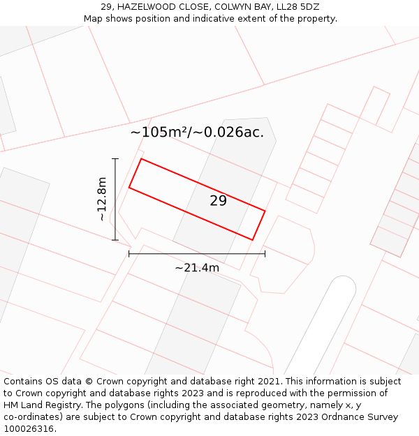 29, HAZELWOOD CLOSE, COLWYN BAY, LL28 5DZ: Plot and title map