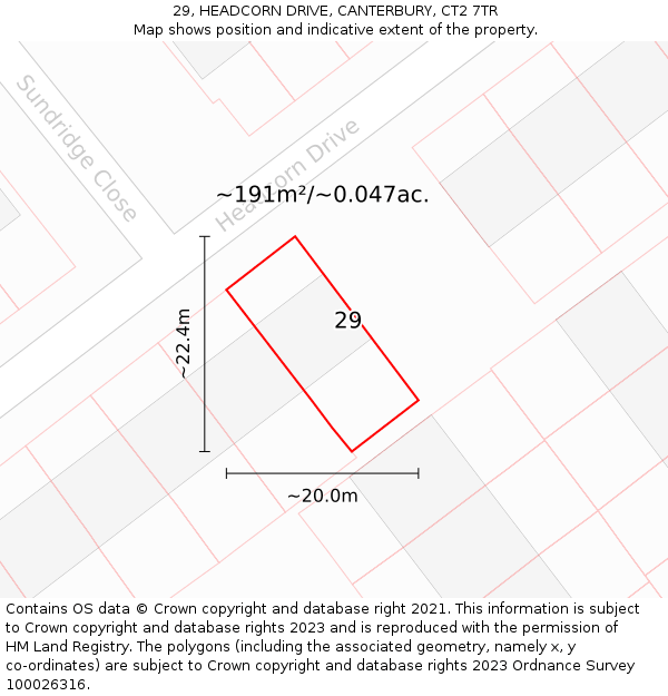 29, HEADCORN DRIVE, CANTERBURY, CT2 7TR: Plot and title map