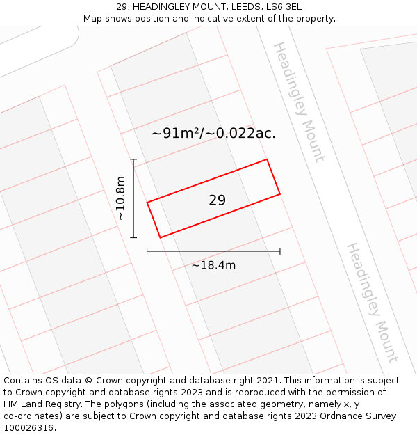 29, HEADINGLEY MOUNT, LEEDS, LS6 3EL: Plot and title map