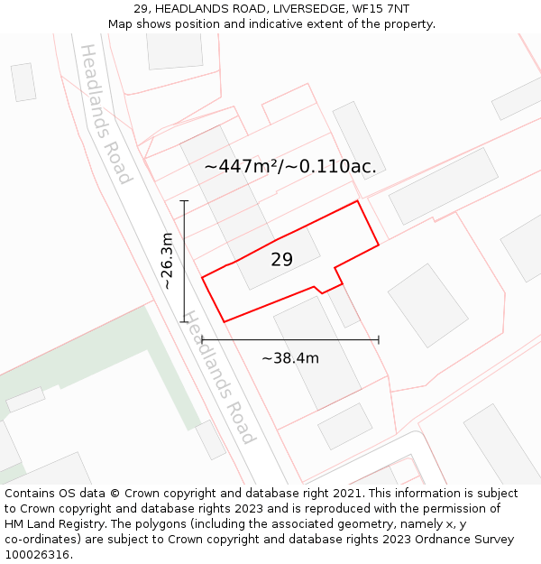 29, HEADLANDS ROAD, LIVERSEDGE, WF15 7NT: Plot and title map
