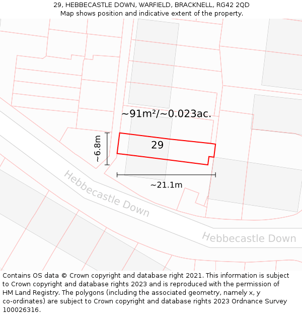 29, HEBBECASTLE DOWN, WARFIELD, BRACKNELL, RG42 2QD: Plot and title map