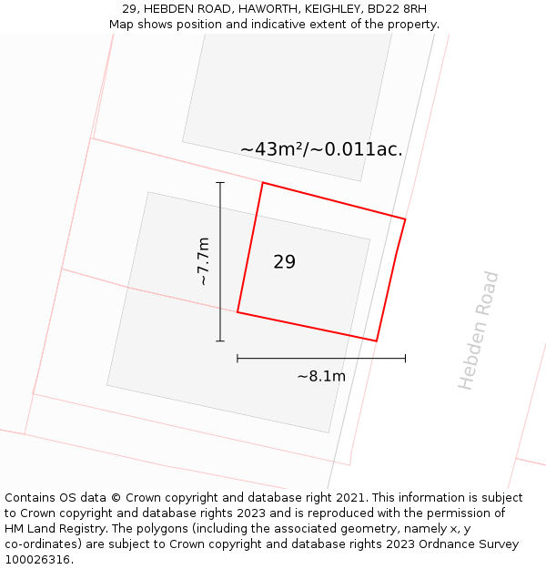 29, HEBDEN ROAD, HAWORTH, KEIGHLEY, BD22 8RH: Plot and title map