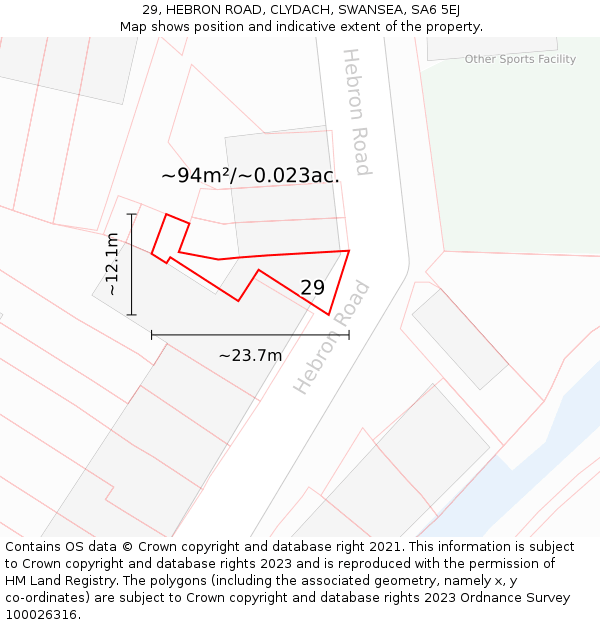 29, HEBRON ROAD, CLYDACH, SWANSEA, SA6 5EJ: Plot and title map