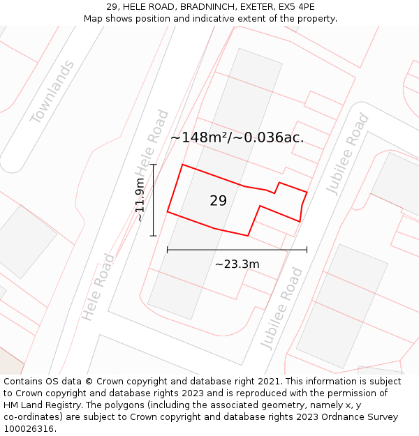29, HELE ROAD, BRADNINCH, EXETER, EX5 4PE: Plot and title map