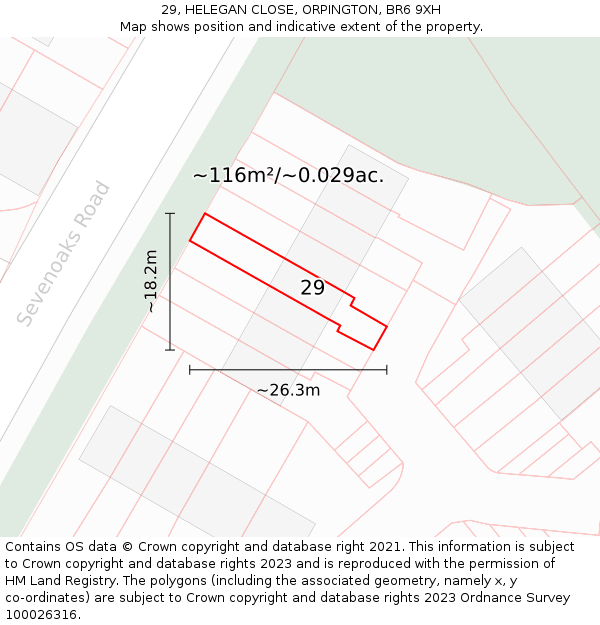29, HELEGAN CLOSE, ORPINGTON, BR6 9XH: Plot and title map
