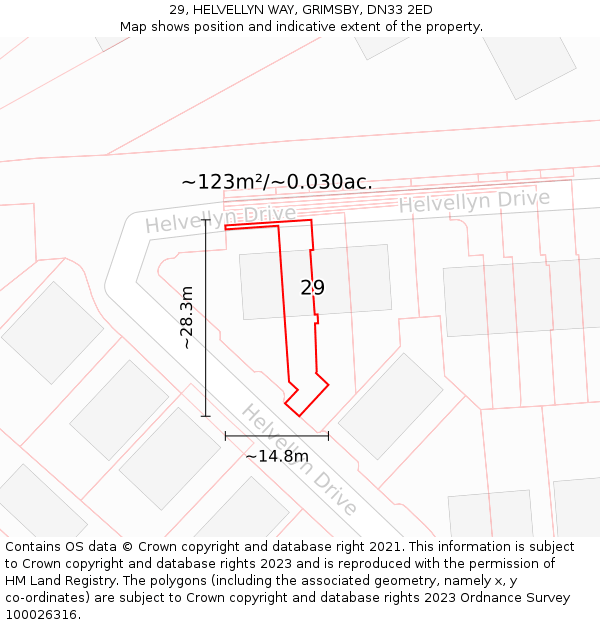 29, HELVELLYN WAY, GRIMSBY, DN33 2ED: Plot and title map