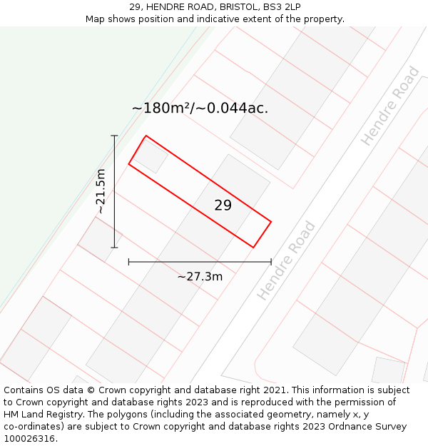 29, HENDRE ROAD, BRISTOL, BS3 2LP: Plot and title map