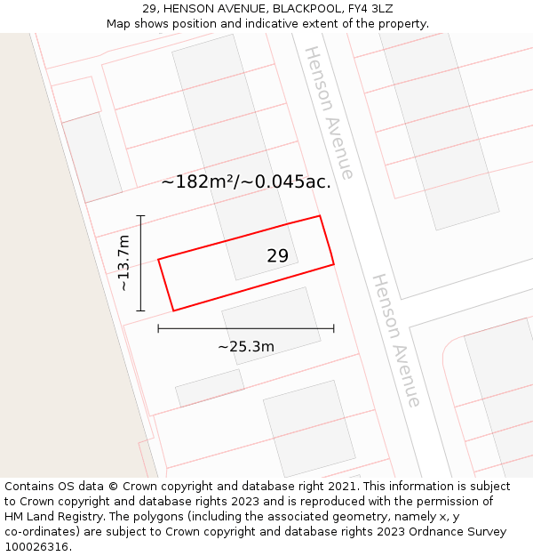 29, HENSON AVENUE, BLACKPOOL, FY4 3LZ: Plot and title map