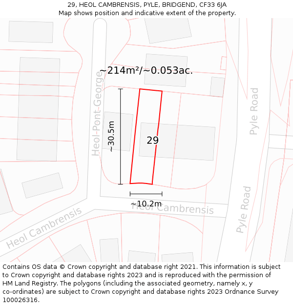 29, HEOL CAMBRENSIS, PYLE, BRIDGEND, CF33 6JA: Plot and title map
