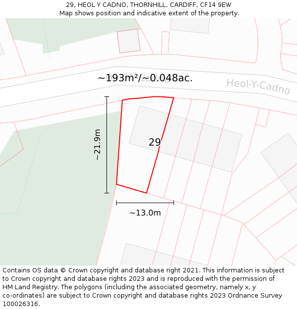 29, HEOL Y CADNO, THORNHILL, CARDIFF, CF14 9EW: Plot and title map