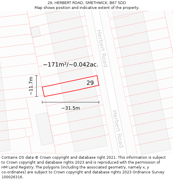 29, HERBERT ROAD, SMETHWICK, B67 5DD: Plot and title map