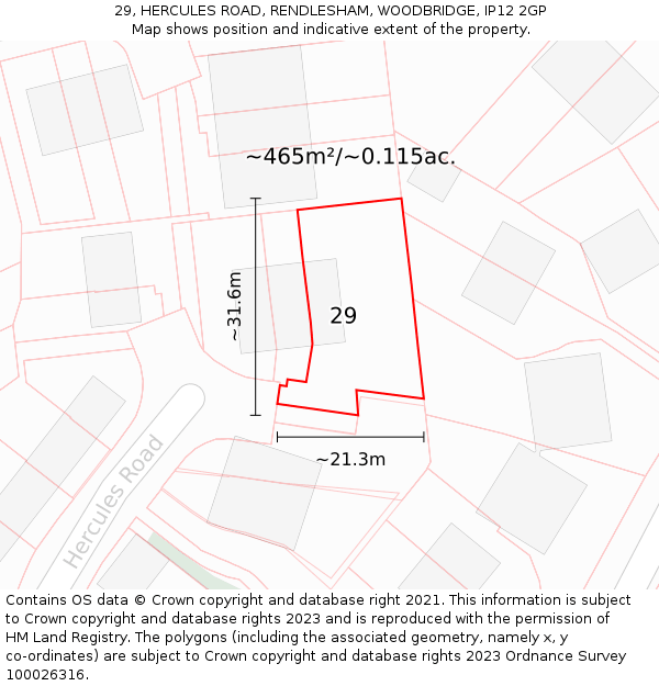 29, HERCULES ROAD, RENDLESHAM, WOODBRIDGE, IP12 2GP: Plot and title map