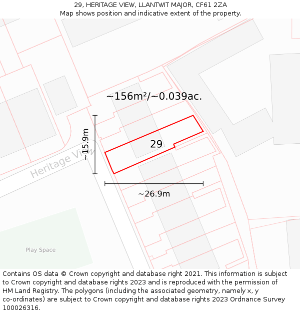 29, HERITAGE VIEW, LLANTWIT MAJOR, CF61 2ZA: Plot and title map