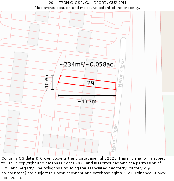 29, HERON CLOSE, GUILDFORD, GU2 9PH: Plot and title map