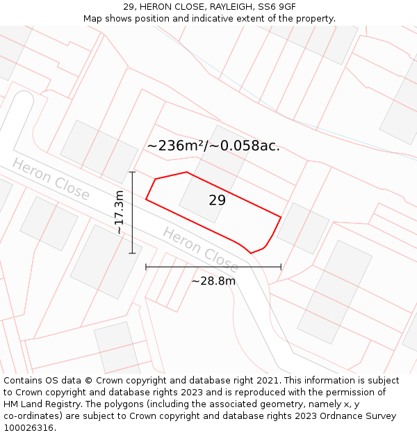 29, HERON CLOSE, RAYLEIGH, SS6 9GF: Plot and title map