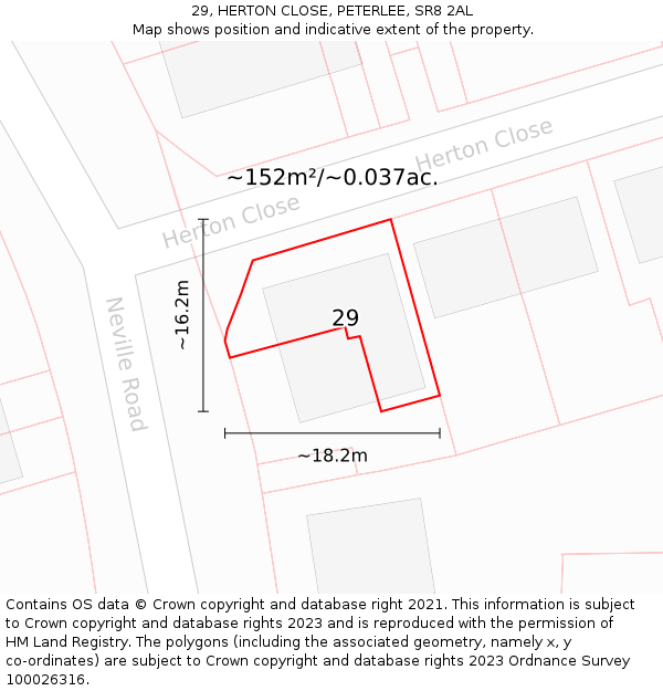 29, HERTON CLOSE, PETERLEE, SR8 2AL: Plot and title map
