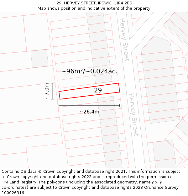 29, HERVEY STREET, IPSWICH, IP4 2ES: Plot and title map