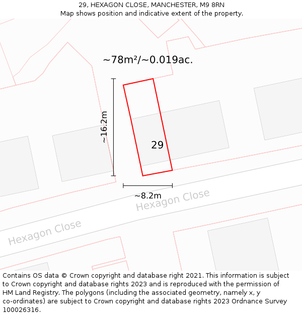 29, HEXAGON CLOSE, MANCHESTER, M9 8RN: Plot and title map
