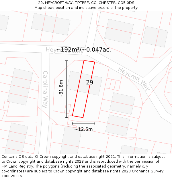29, HEYCROFT WAY, TIPTREE, COLCHESTER, CO5 0DS: Plot and title map