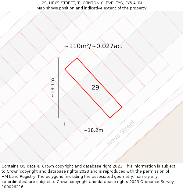 29, HEYS STREET, THORNTON-CLEVELEYS, FY5 4HN: Plot and title map