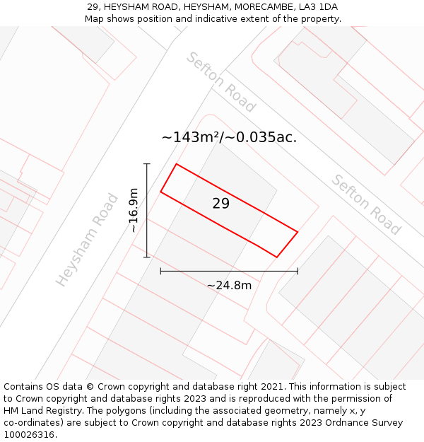 29, HEYSHAM ROAD, HEYSHAM, MORECAMBE, LA3 1DA: Plot and title map