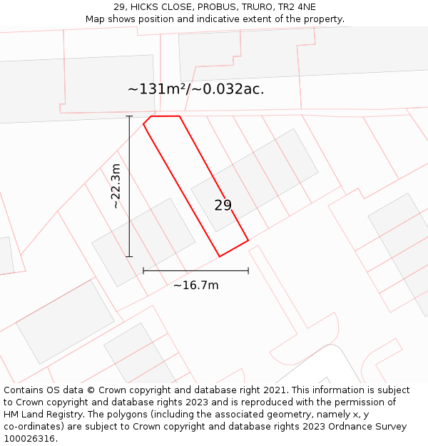 29, HICKS CLOSE, PROBUS, TRURO, TR2 4NE: Plot and title map