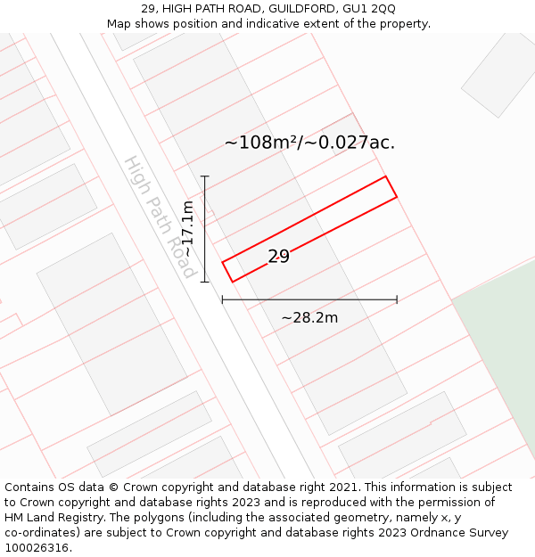29, HIGH PATH ROAD, GUILDFORD, GU1 2QQ: Plot and title map