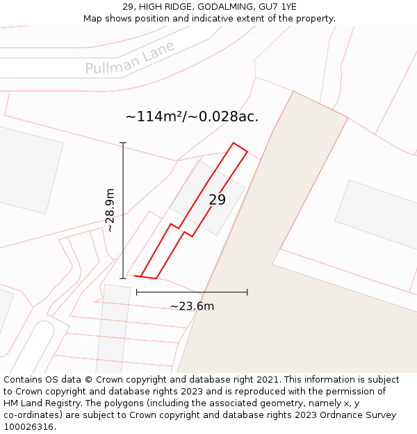 29, HIGH RIDGE, GODALMING, GU7 1YE: Plot and title map