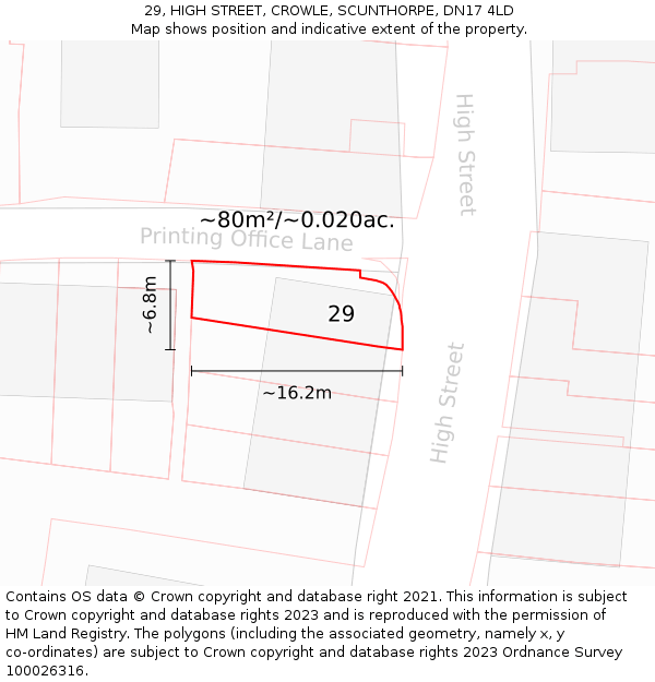 29, HIGH STREET, CROWLE, SCUNTHORPE, DN17 4LD: Plot and title map