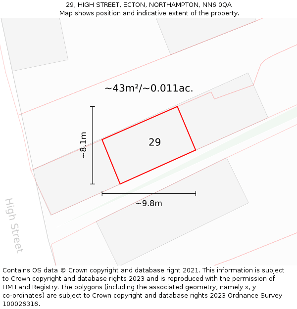 29, HIGH STREET, ECTON, NORTHAMPTON, NN6 0QA: Plot and title map