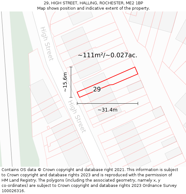 29, HIGH STREET, HALLING, ROCHESTER, ME2 1BP: Plot and title map