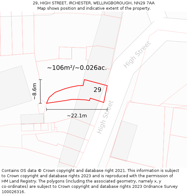 29, HIGH STREET, IRCHESTER, WELLINGBOROUGH, NN29 7AA: Plot and title map