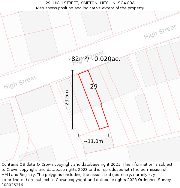 29, HIGH STREET, KIMPTON, HITCHIN, SG4 8RA: Plot and title map