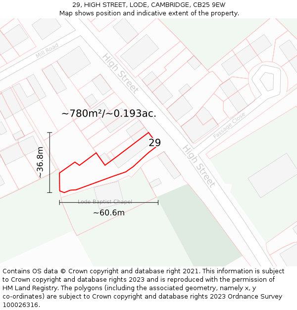 29, HIGH STREET, LODE, CAMBRIDGE, CB25 9EW: Plot and title map