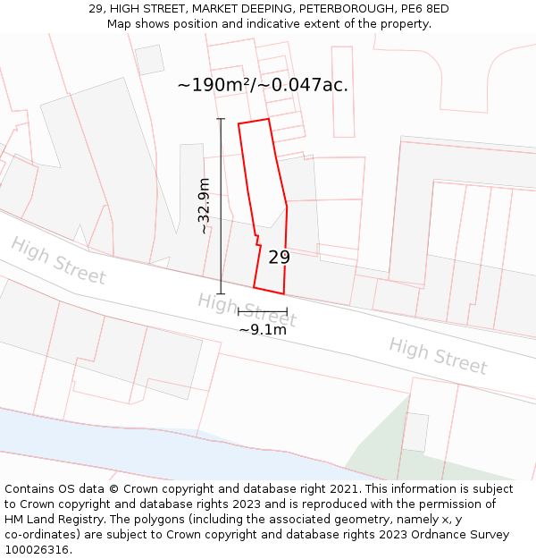 29, HIGH STREET, MARKET DEEPING, PETERBOROUGH, PE6 8ED: Plot and title map