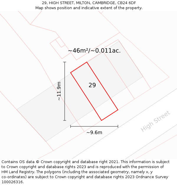 29, HIGH STREET, MILTON, CAMBRIDGE, CB24 6DF: Plot and title map