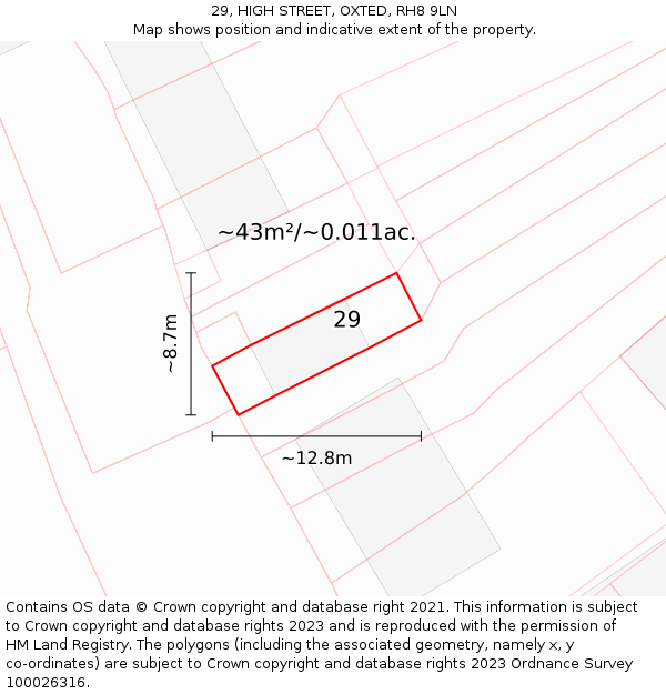 29, HIGH STREET, OXTED, RH8 9LN: Plot and title map
