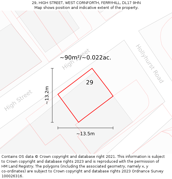 29, HIGH STREET, WEST CORNFORTH, FERRYHILL, DL17 9HN: Plot and title map