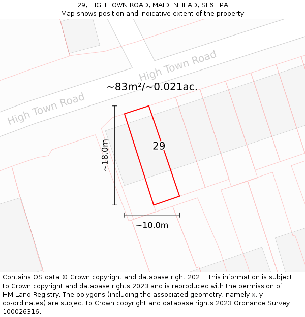 29, HIGH TOWN ROAD, MAIDENHEAD, SL6 1PA: Plot and title map