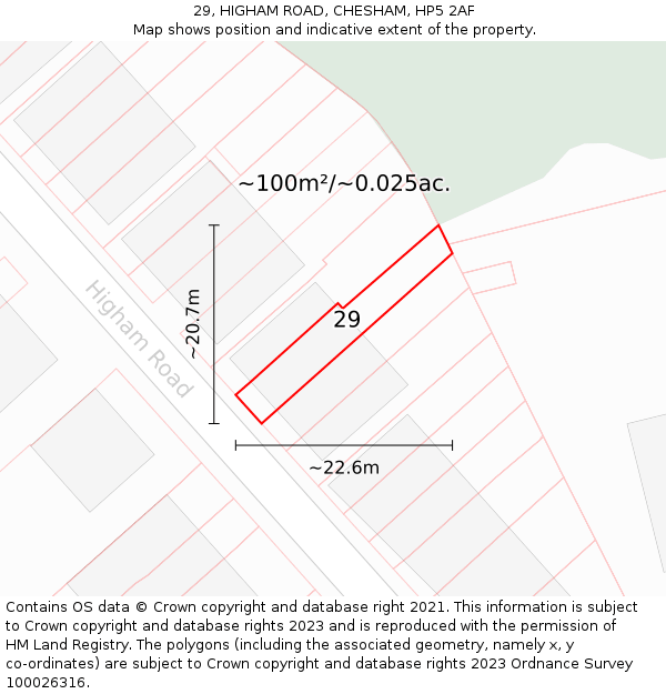 29, HIGHAM ROAD, CHESHAM, HP5 2AF: Plot and title map